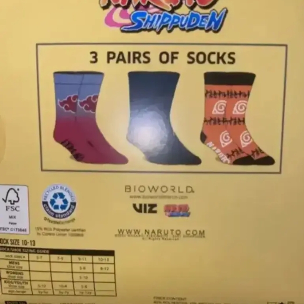 Bioworld Naruto Shippuden 3 Pairs of Socks - Red, Blue, Orange